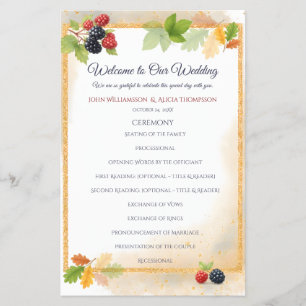 Rustic Romantic Autumn Berry Wedding Program Flyer