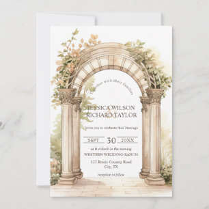 Rustic Romantic Beige Arch Ranch Farm Barn Invitation
