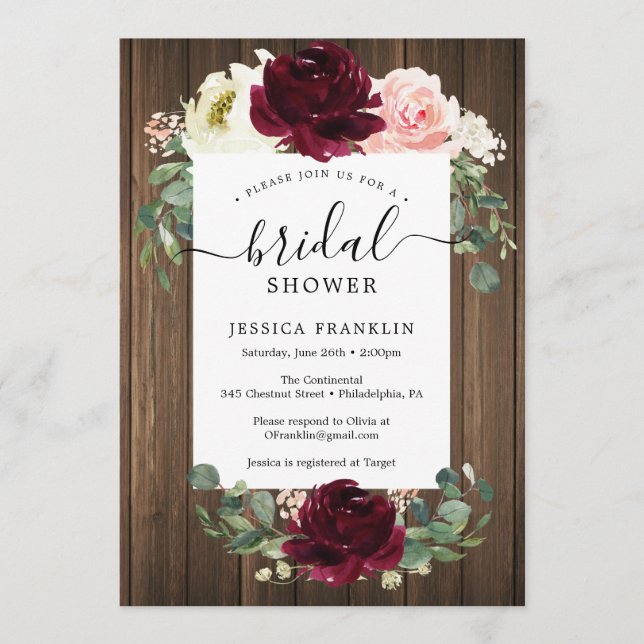 Rustic Romantic Greenery Bridal Shower Invitation (Front)