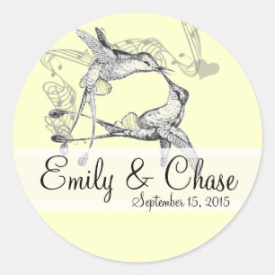 Rustic Romantic Hummingbird Kiss Love BirdWedding Classic Round Sticker