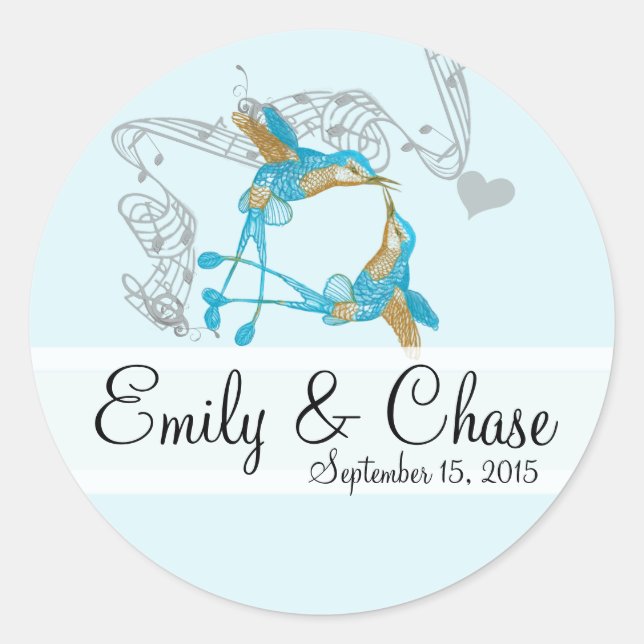 Rustic Romantic Hummingbird Kiss Love BirdWedding Classic Round Sticker (Front)