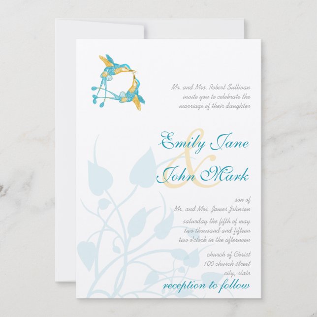Rustic Romantic Hummingbird Kiss Love BirdWedding Invitation (Front)