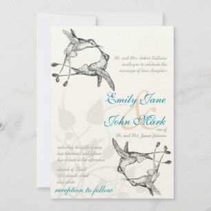 Rustic Romantic Hummingbird Kiss Love BirdWedding Invitation