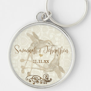 Rustic Romantic Hummingbird Kiss Love BirdWedding Key Ring