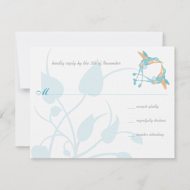 Rustic Romantic Hummingbird Kiss Love BirdWedding RSVP Card (Front)