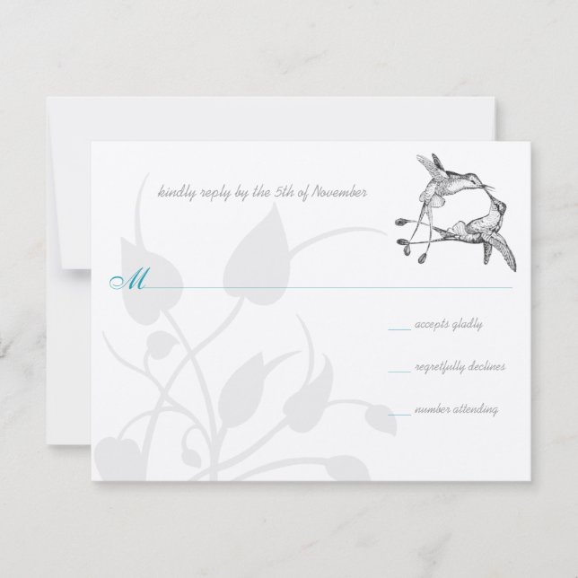 Rustic Romantic Hummingbird Kiss Love BirdWedding RSVP Card (Front)