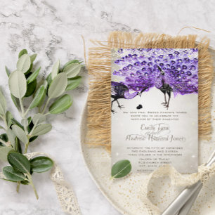 Rustic Romantic Mason Jar Purple Peacock Invitation