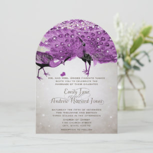 Rustic Romantic Mason Jar Radiant Purple Peacock Invitation