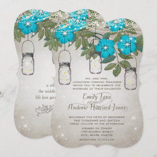 Rustic Romantic Mason Jar Teal Aqua Invitation