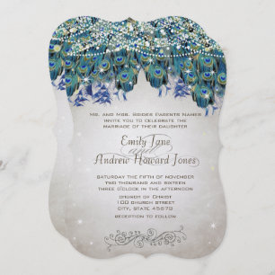 Rustic Romantic Peacock Teal Turquoise Peacock Invitation