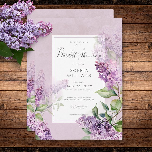 Rustic Romantic Purple & Sage Lilacs Bridal Shower Invitation (Rustic Romantic Purple & Sage Lilacs Bridal Shower Invitation)