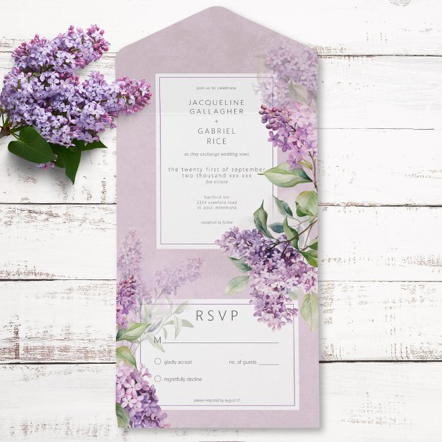 Rustic Romantic Purple & Sage Lilacs No Dinner All In One Invitation (Rustic Romantic Purple & Sage Lilacs No Dinner All In One Invitation)