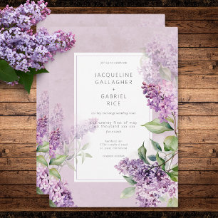 Rustic Romantic Purple & Sage Lilacs Wedding Invitation