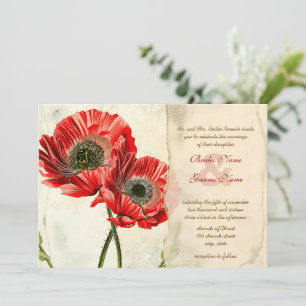 Rustic Romantic Red Poppy Wedding Invitations