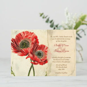 Rustic Romantic Red Poppy Wedding Invitations