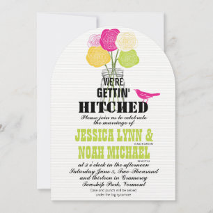 Rustic Romantic Rose Mason Jar Love Bird Invitation