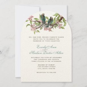 Rustic Romantic Teal Love Bird Pink Teal Wedding Invitation