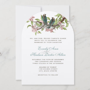 Rustic Romantic Teal Love Bird Pink Teal Wedding Invitation
