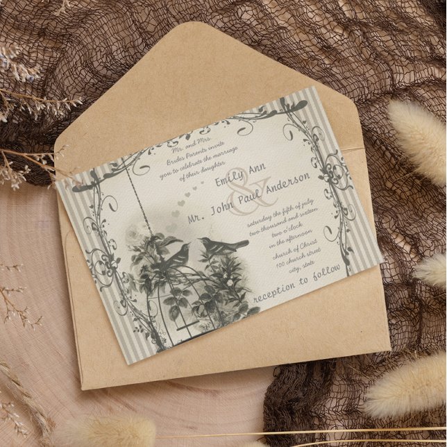 Rustic Romantic Vintage Birdcage Love Bird Wedding Invitation (Creator Uploaded)