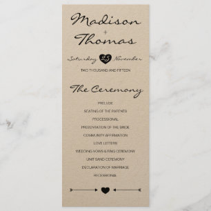 Rustic Romantic Wedding Program on kraft paper Programme
