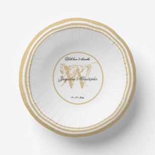 Rustic Romantic White Gold Wedding Chic Monogram  Paper Plate