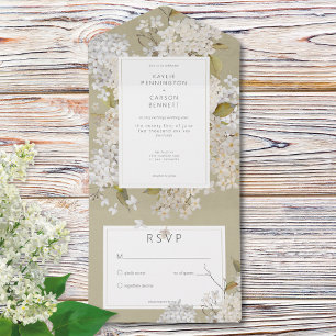 Rustic Romantic White Lilacs on Sage No Dinner All In One Invitation
