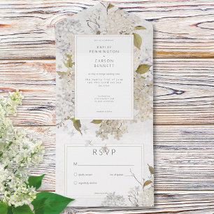 Rustic Romantic White Lilacs on White No Dinner All In One Invitation