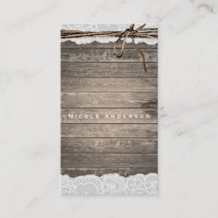 Rustic Romantic Wood Lace & Twine Country Chic Business Card