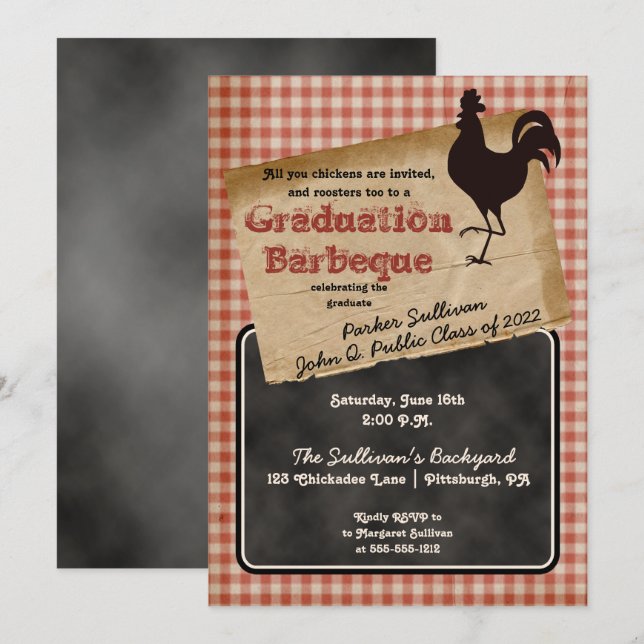 Rustic Rooster Backyard BBQ Graduation Party Invitation (Front/Back)