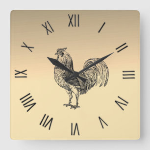 Rustic Rooster Black Numerals Square Wall Clock