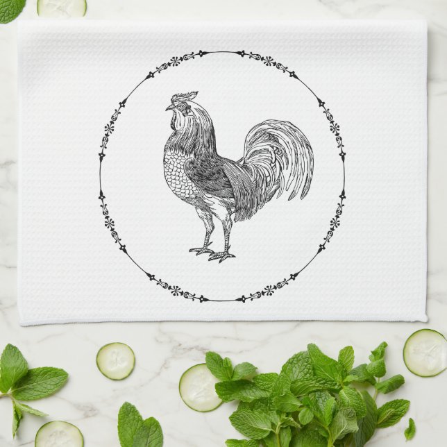 Rustic Rooster Farmhouse Tea Towel (Folded)