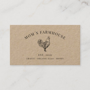 Rustic rooster sketch logo on brown paper business card