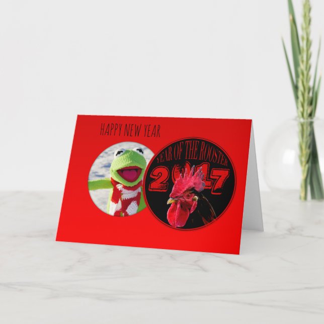 Rustic Rooster Year 2017 Add your image Greeting Holiday Card (Front)