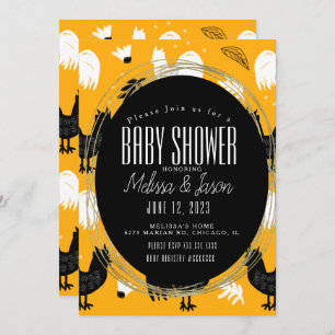 Rustic Roosters Farm Hand Drawn Pattern Invitation