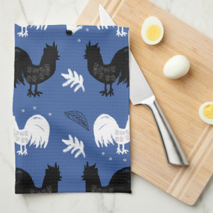 Rustic Roosters Farm Hand Drawn Pattern Tea Towel