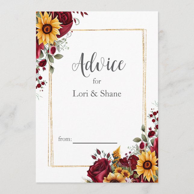 Rustic Rose and Aster Wedding  Advice Card (Front)