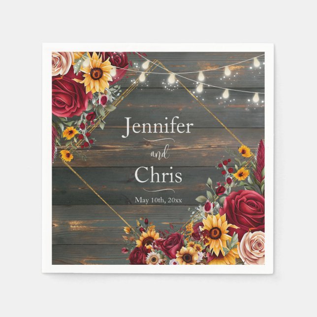 Rustic Rose and Aster Wedding Napkin (Front)