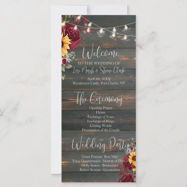 Rustic Rose and Aster Wedding Program (Front)