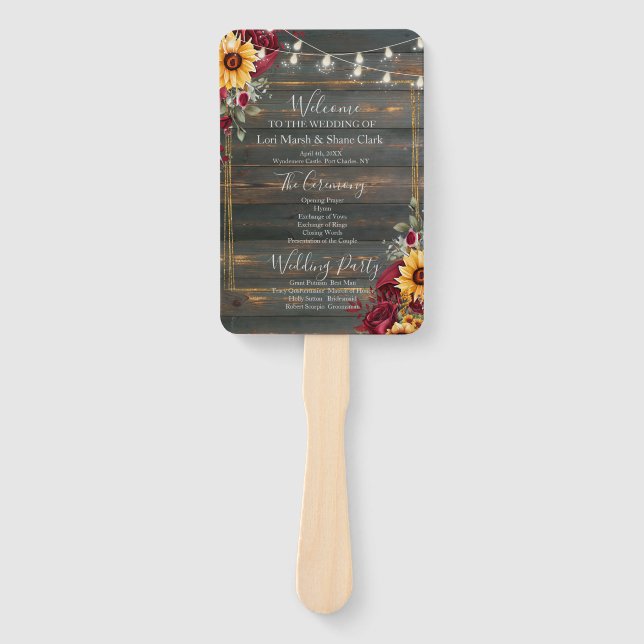 Rustic Rose and Aster Wedding Program Hand Fan (Front)