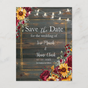 Rustic Rose and Aster Wedding Save the Date Postcard