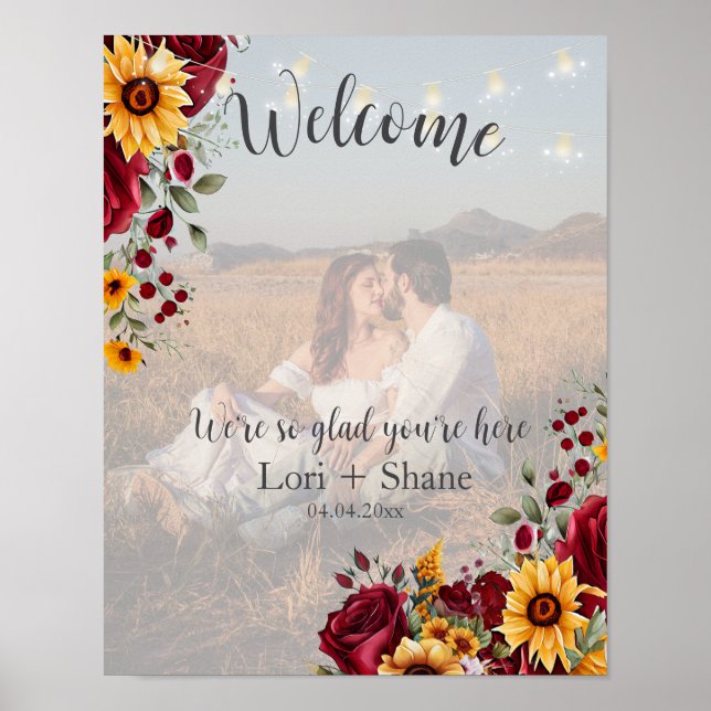 Rustic Rose and Aster Wedding Welcome Photo Poster (Front)