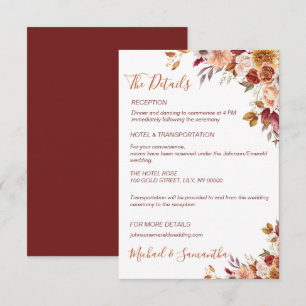 Rustic Rose and Chrysanthemum Fall Wedding Enclosure Card