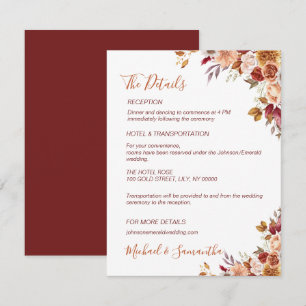 Rustic Rose and Chrysanthemum Fall Wedding Enclosure Card
