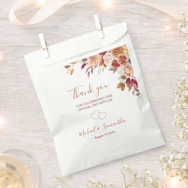 Rustic Rose and Chrysanthemum Fall Wedding Favour Bags (Clipped)