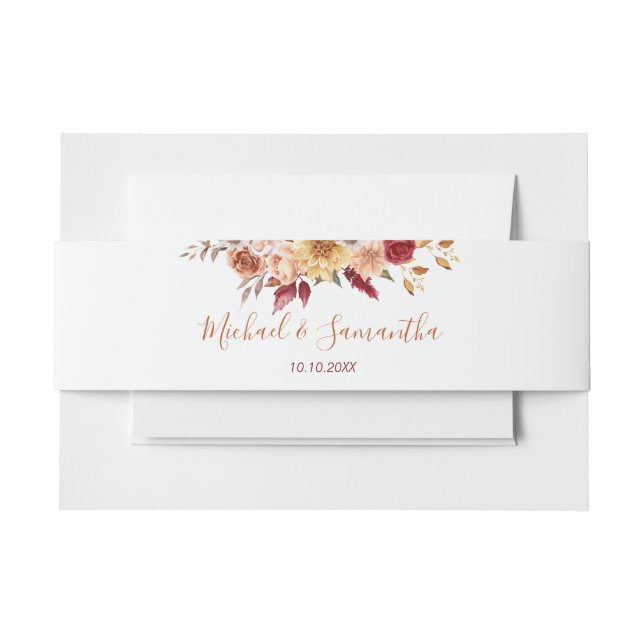 Rustic Rose and Chrysanthemum Fall Wedding Invitation Belly Band (Front Example)