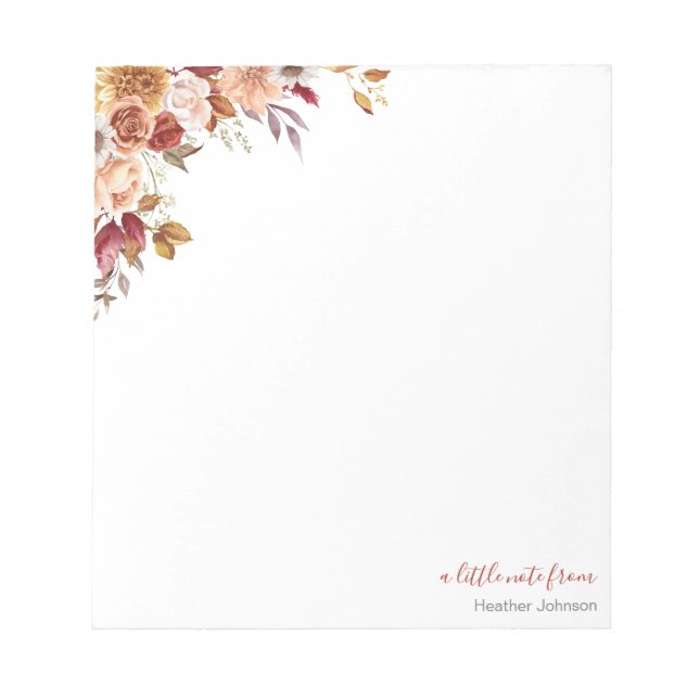 Rustic Rose and Chrysanthemum Fall Wedding Notepad (Front)