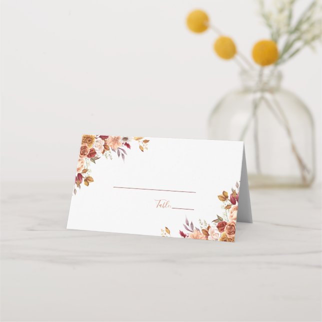 Rustic Rose and Chrysanthemum Fall Wedding Place Card (Back)