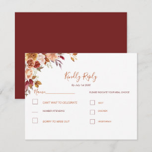 Rustic Rose and Chrysanthemum Fall Wedding RSVP Card