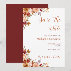 Rustic Rose and Chrysanthemum Fall Wedding Save The Date