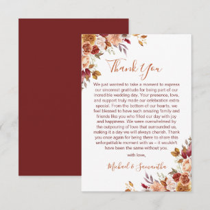 Rustic Rose and Chrysanthemum Fall Wedding Thank You Card